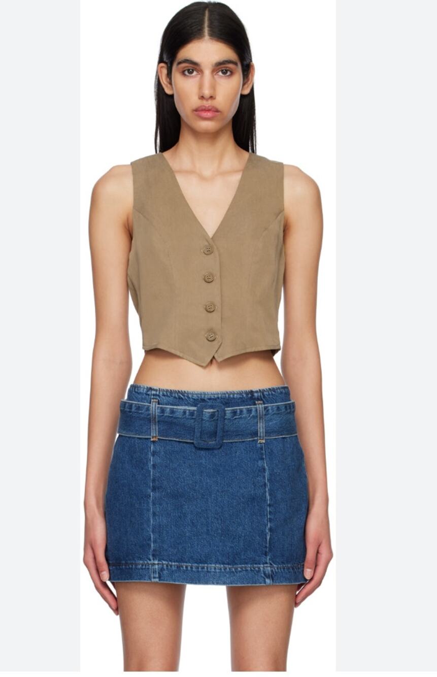 Reformation Devin Vest in Mushroom size 8 Button Front Tailored Tencel